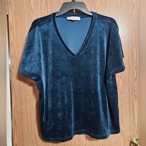 Loft Green Velvet Velour Short Sleeve V-neck Blouse!